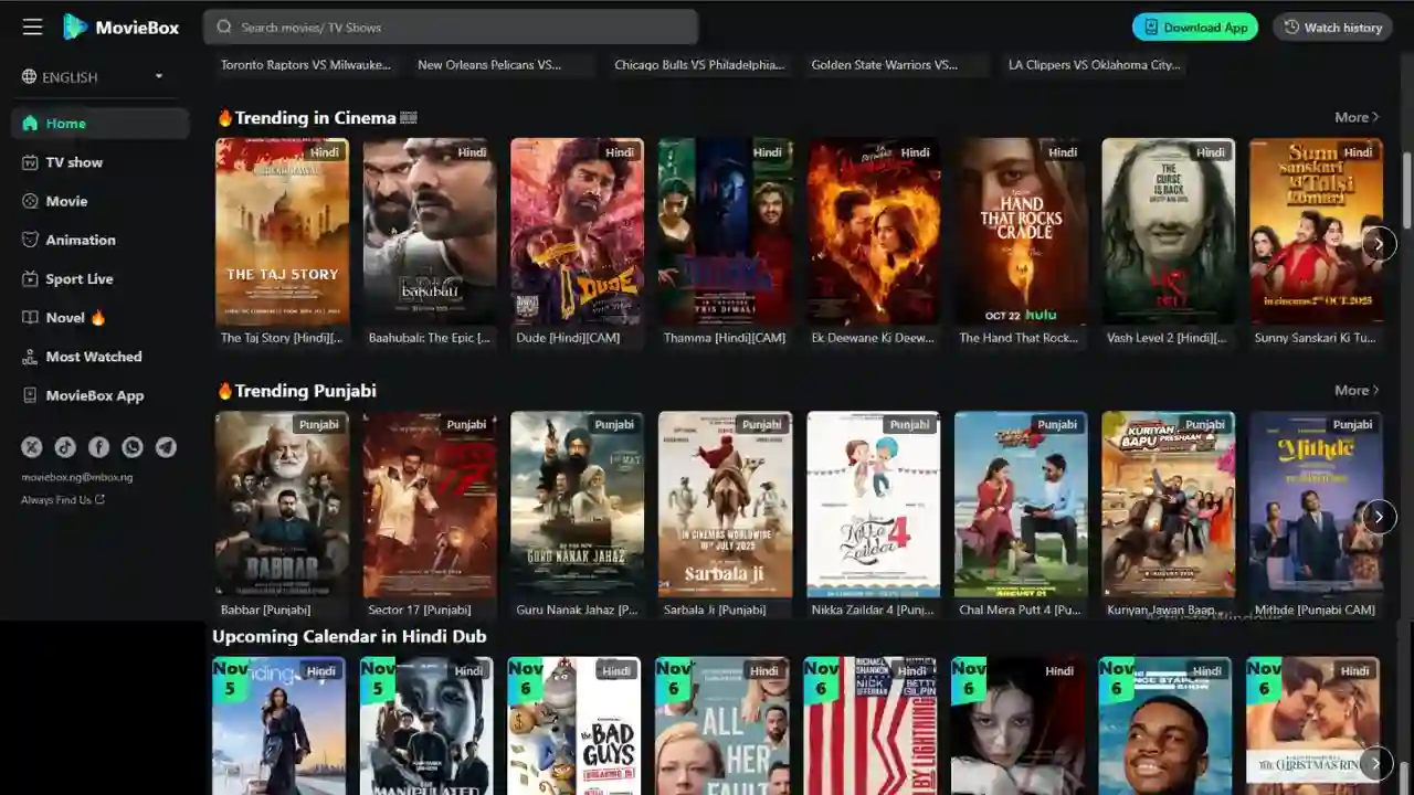 Moviebox tv Mod Home Screen